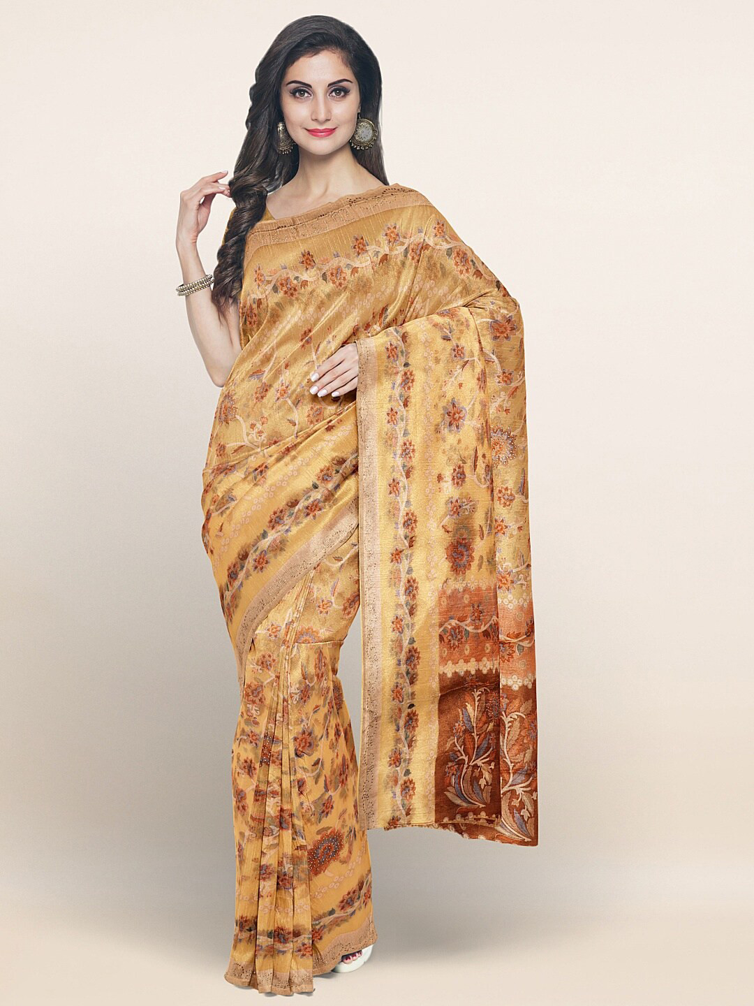 

Pothys Brown & Grey Floral Pure Chiffon Saree