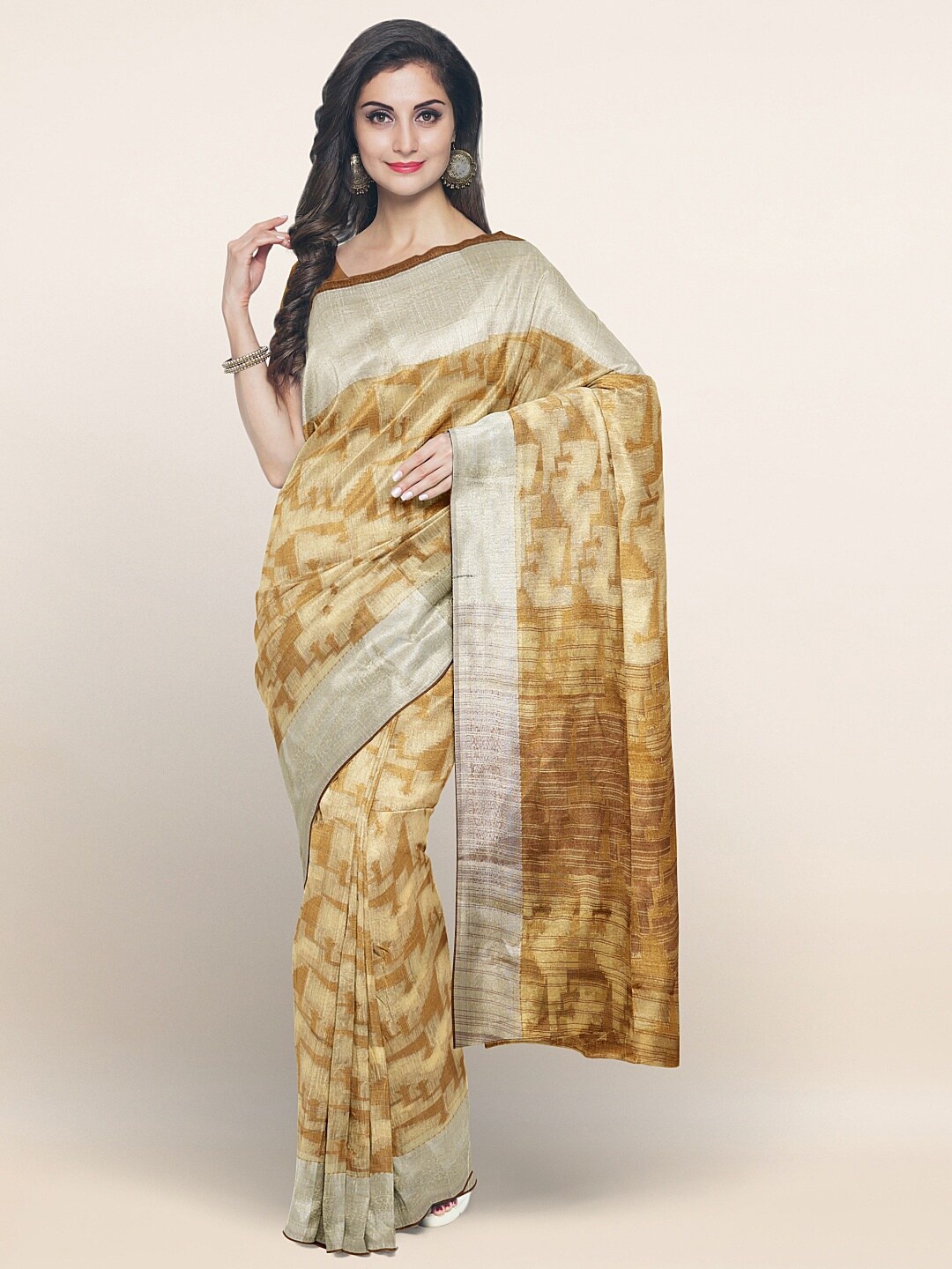 

Pothys Cream-Coloured & Brown Woven Design Zari Saree