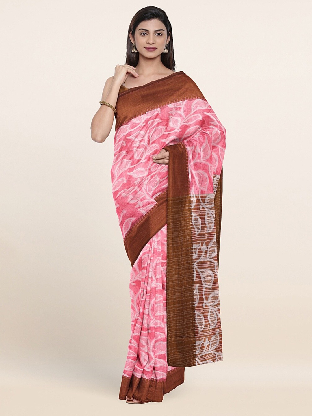 

Pothys Pink & White Floral Printed Zari Saree