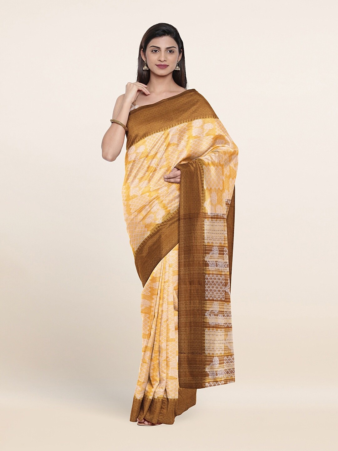 

Pothys Yellow & Brown Floral Saree