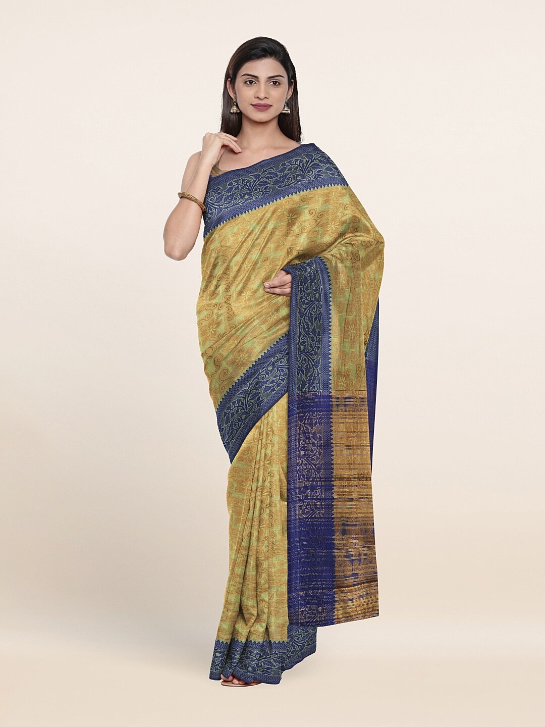 

Pothys Green & Blue Printed Zari Saree