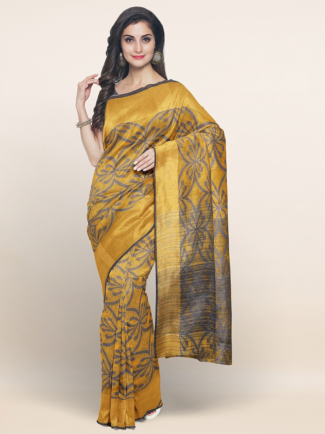 

Pothys Yellow & Grey Floral Saree