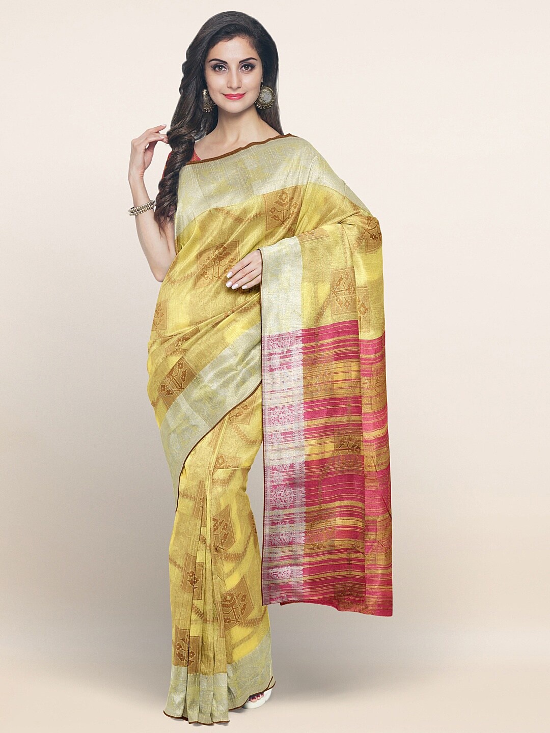 

Pothys Yellow & Magenta Floral Saree