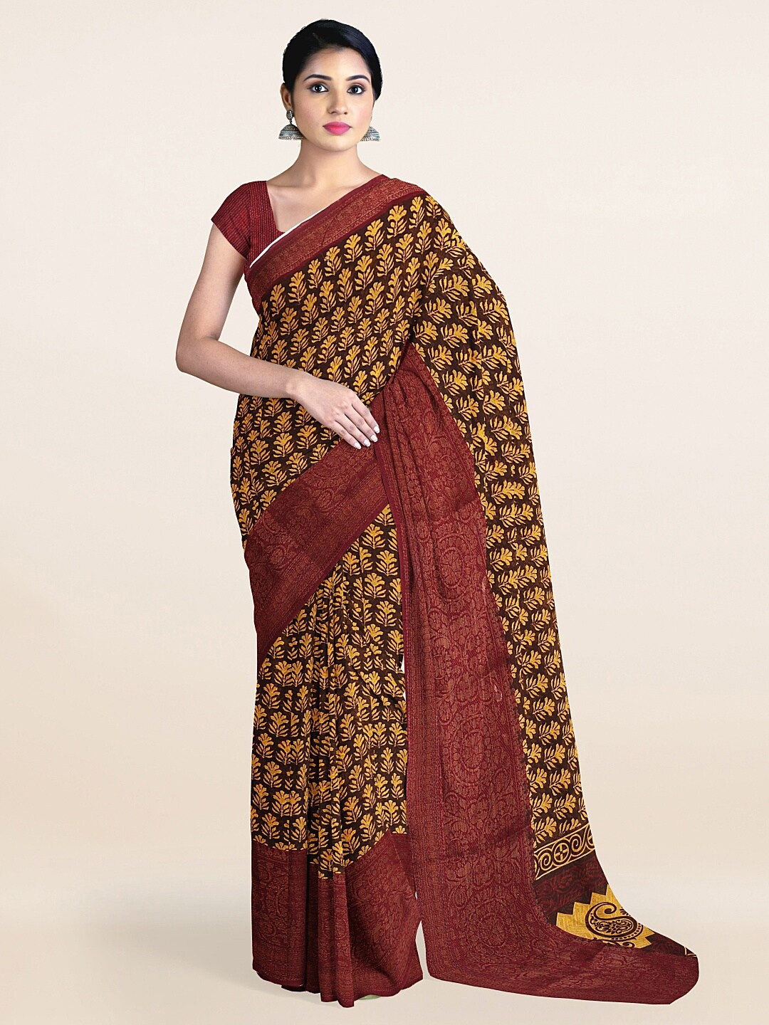 

Pothys Brown Floral Printed Saree
