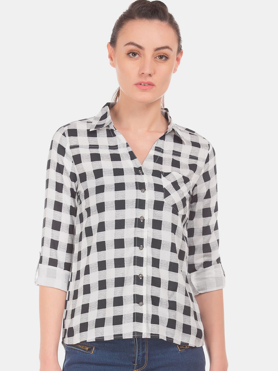 

Cherokee Women White Buffalo Check Checked Casual Shirt