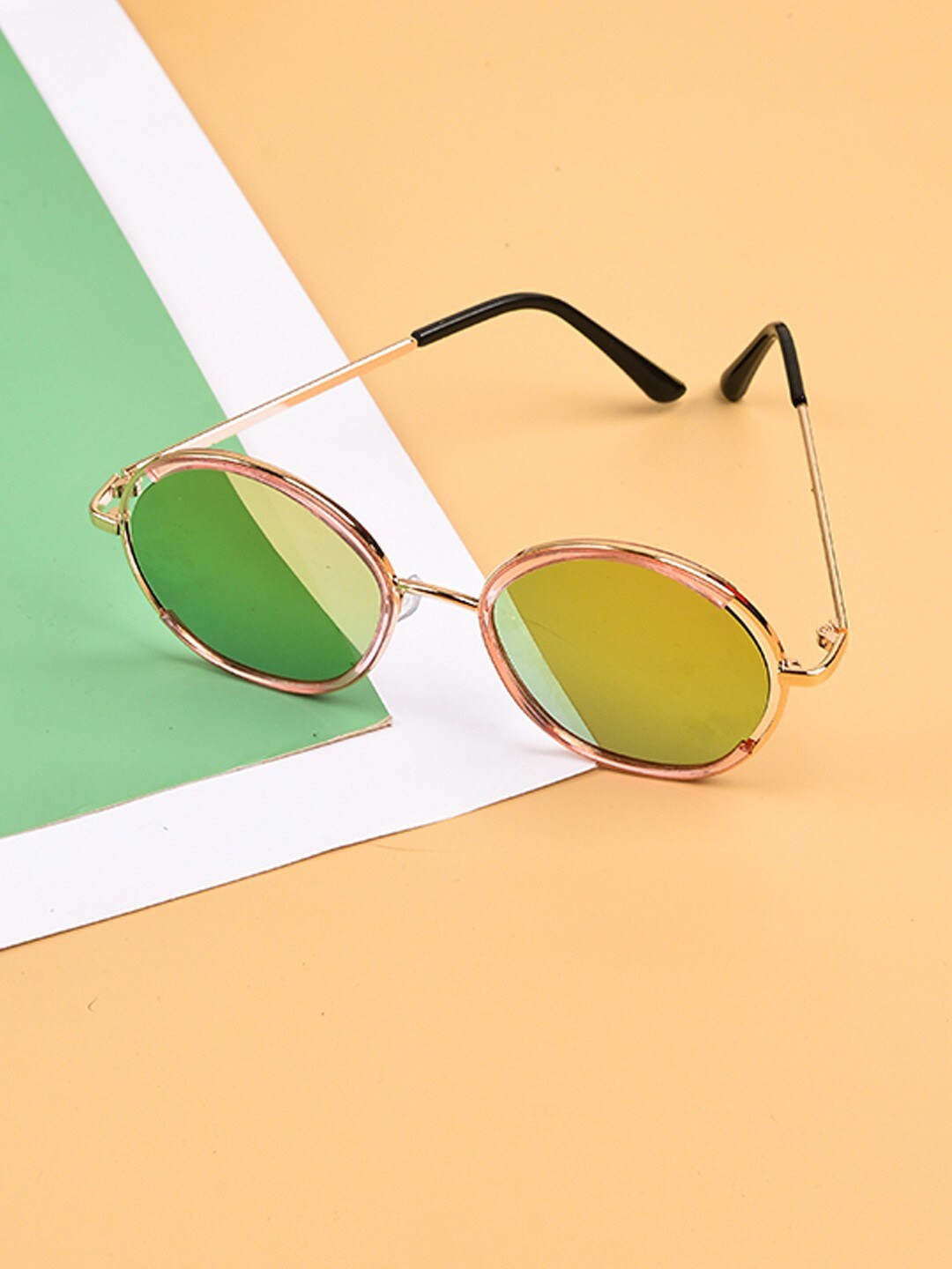 

POPLINS Kids Green Lens & Rose Gold-Toned UV Protected Round Sunglasses GG-1032-F