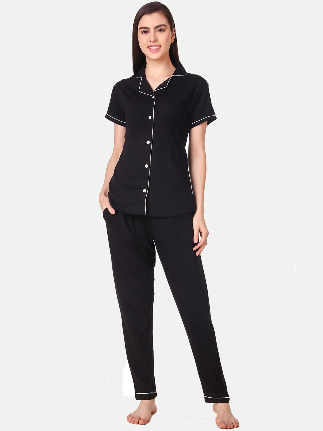 

Masha Women Black Pure Cotton Night suit
