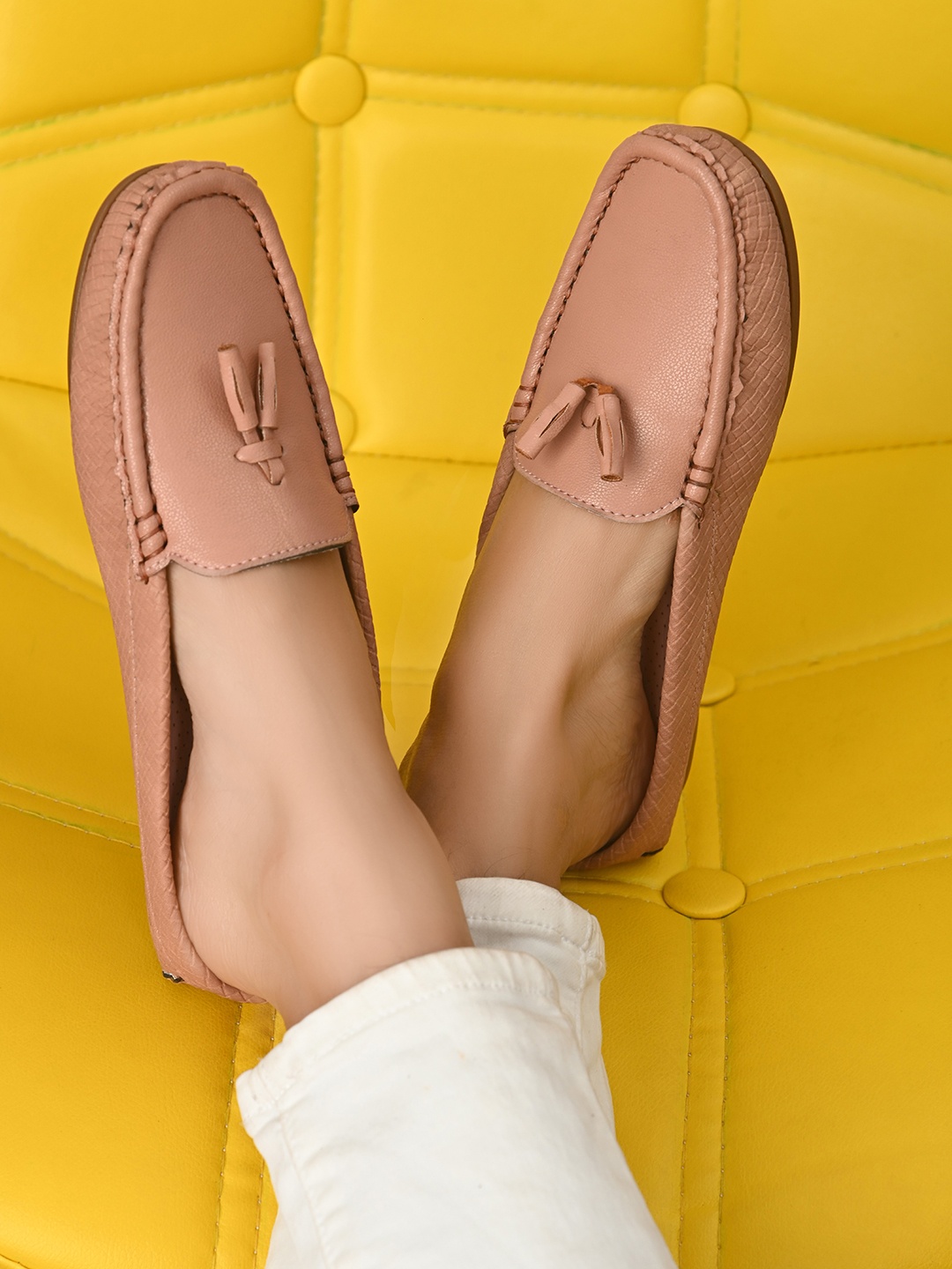 

El Paso Women Pink Faux Leather Casual Slip On Loafers