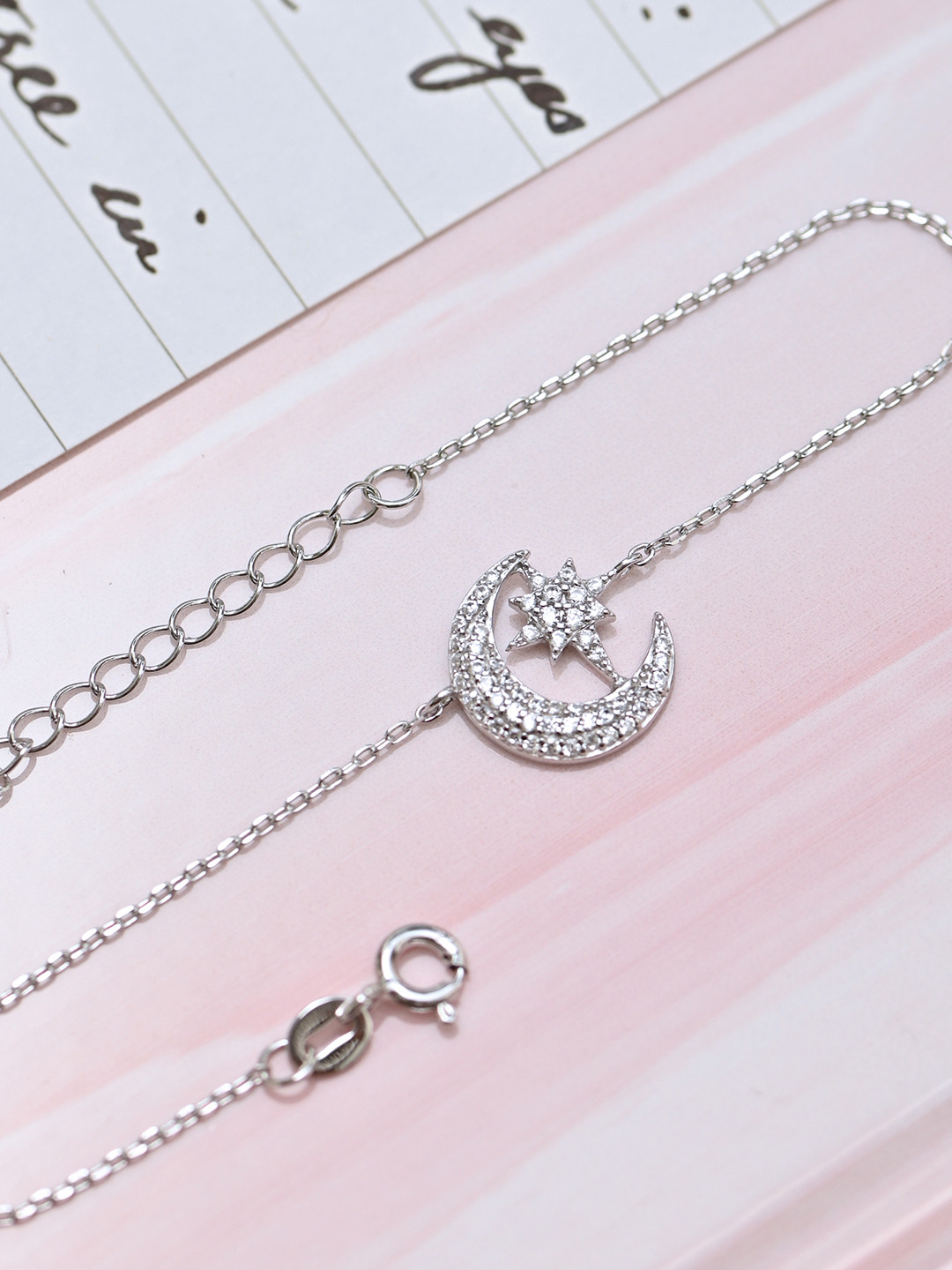 

Zavya Women Silver-Toned 925 Sterling Silver Cubic Zirconia Rhodium-Plated Link Bracelet