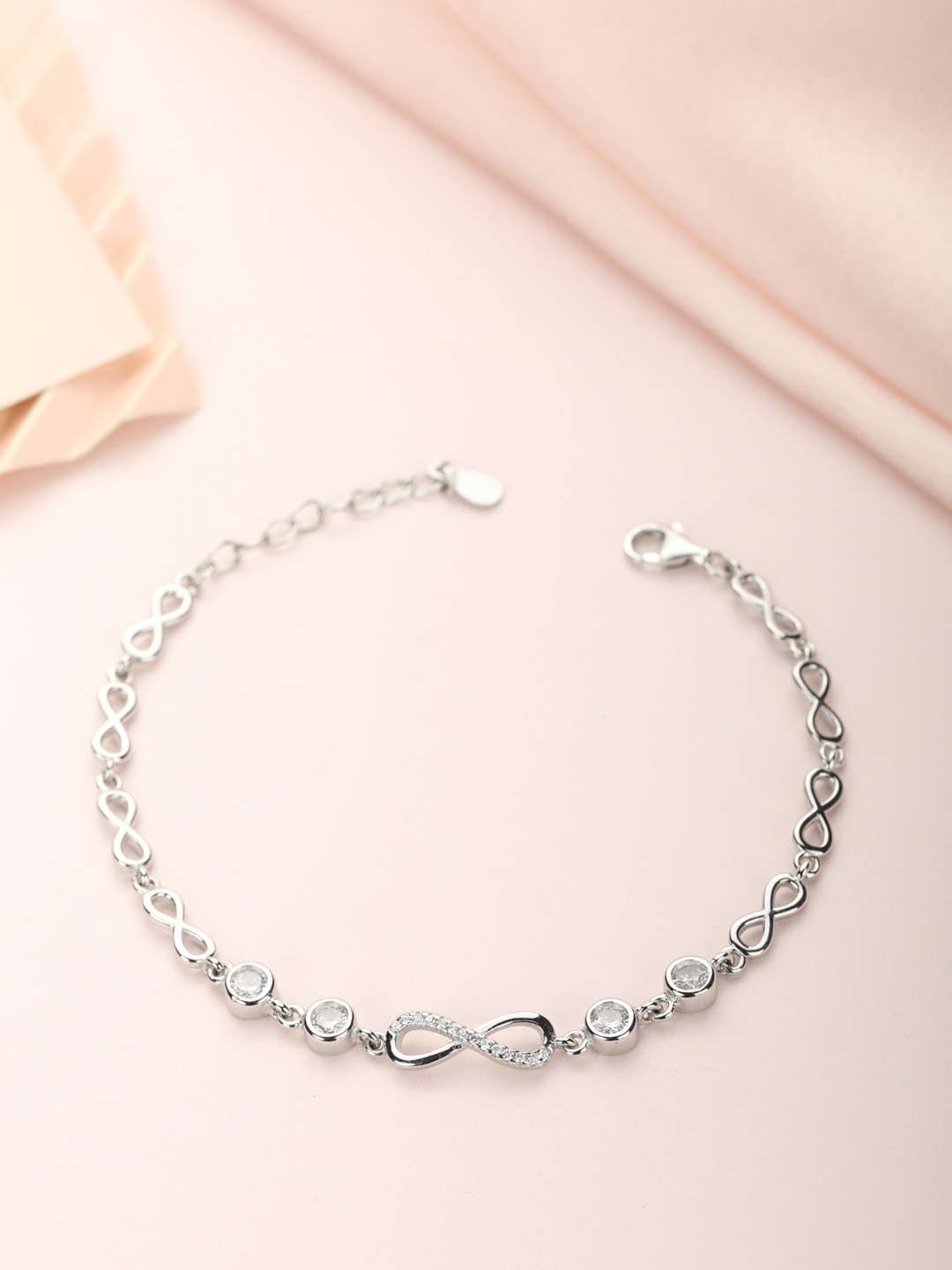 

Zavya Women Silver-Toned 925 Sterling Silver Cubic Zirconia Rhodium-Plated Link Bracelet
