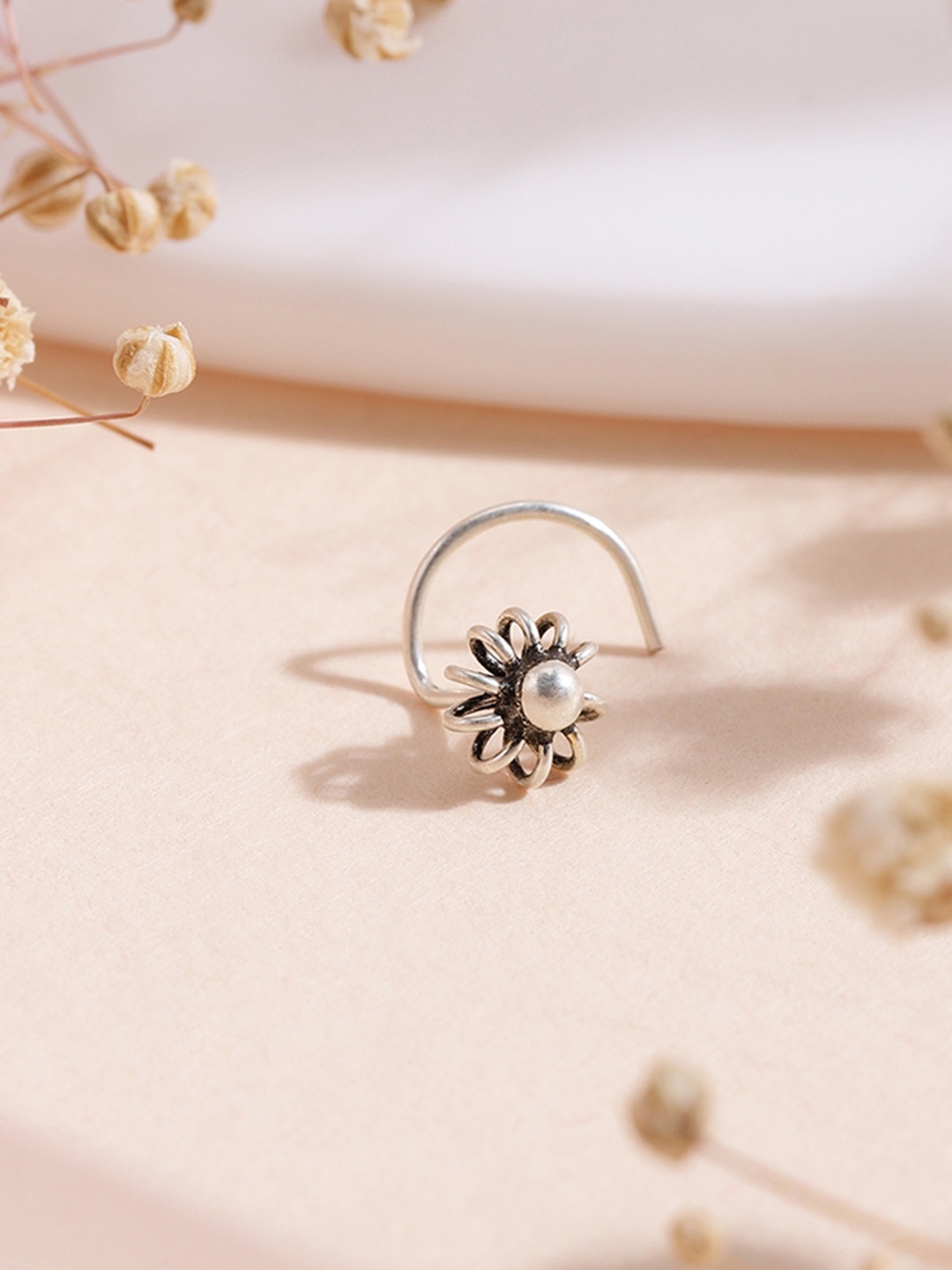 

Zavya Women 925 Sterling Silver & White Oxidised Studded Nose Pin