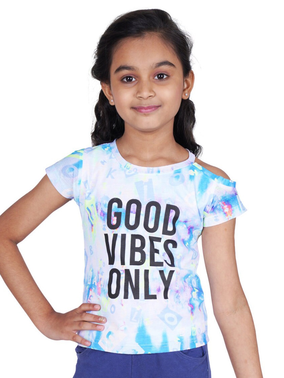 Tiny Girl Blue & White Typography Print Top