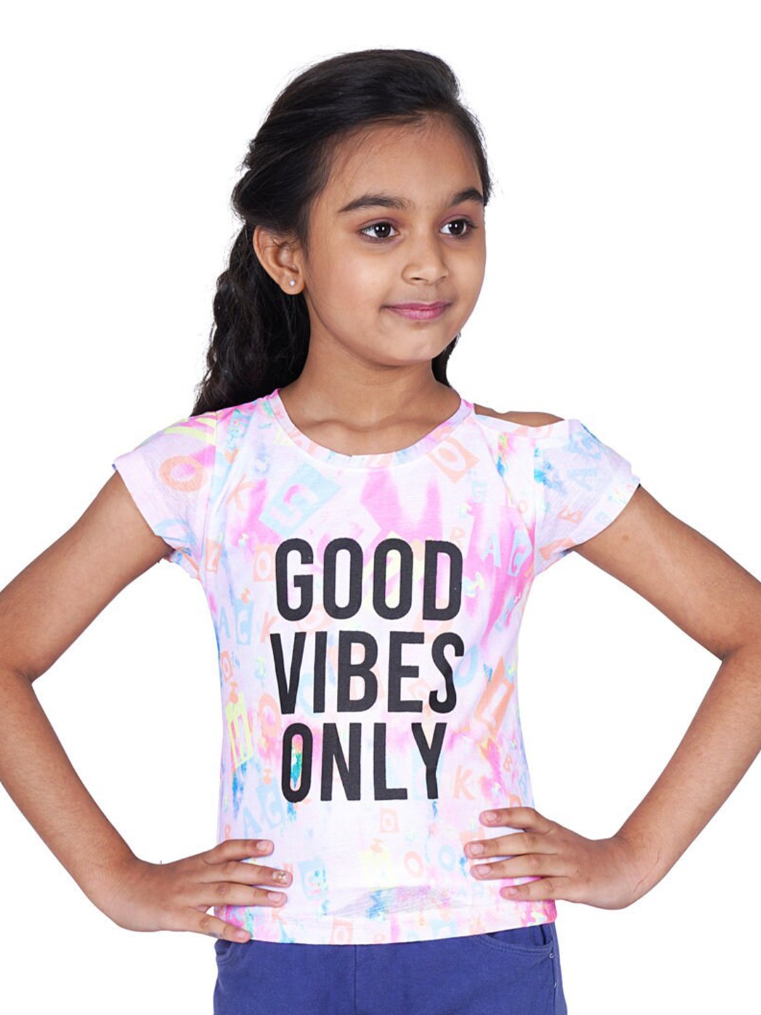 

Tiny Girl Girls Pink & White Typography Printed Top