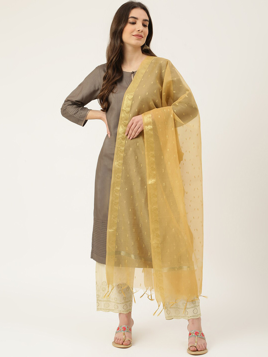 

DECKEDUP Gold-Toned Woven Design Dupatta