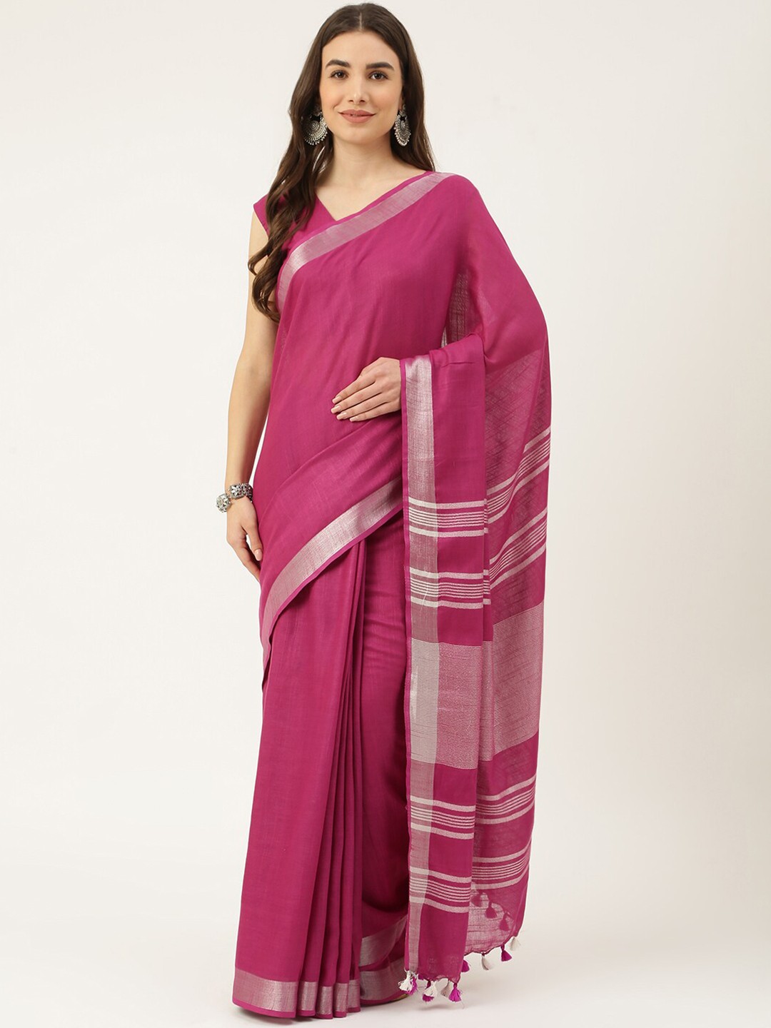 

DECKEDUP Purple & Silver Solid Zari Saree