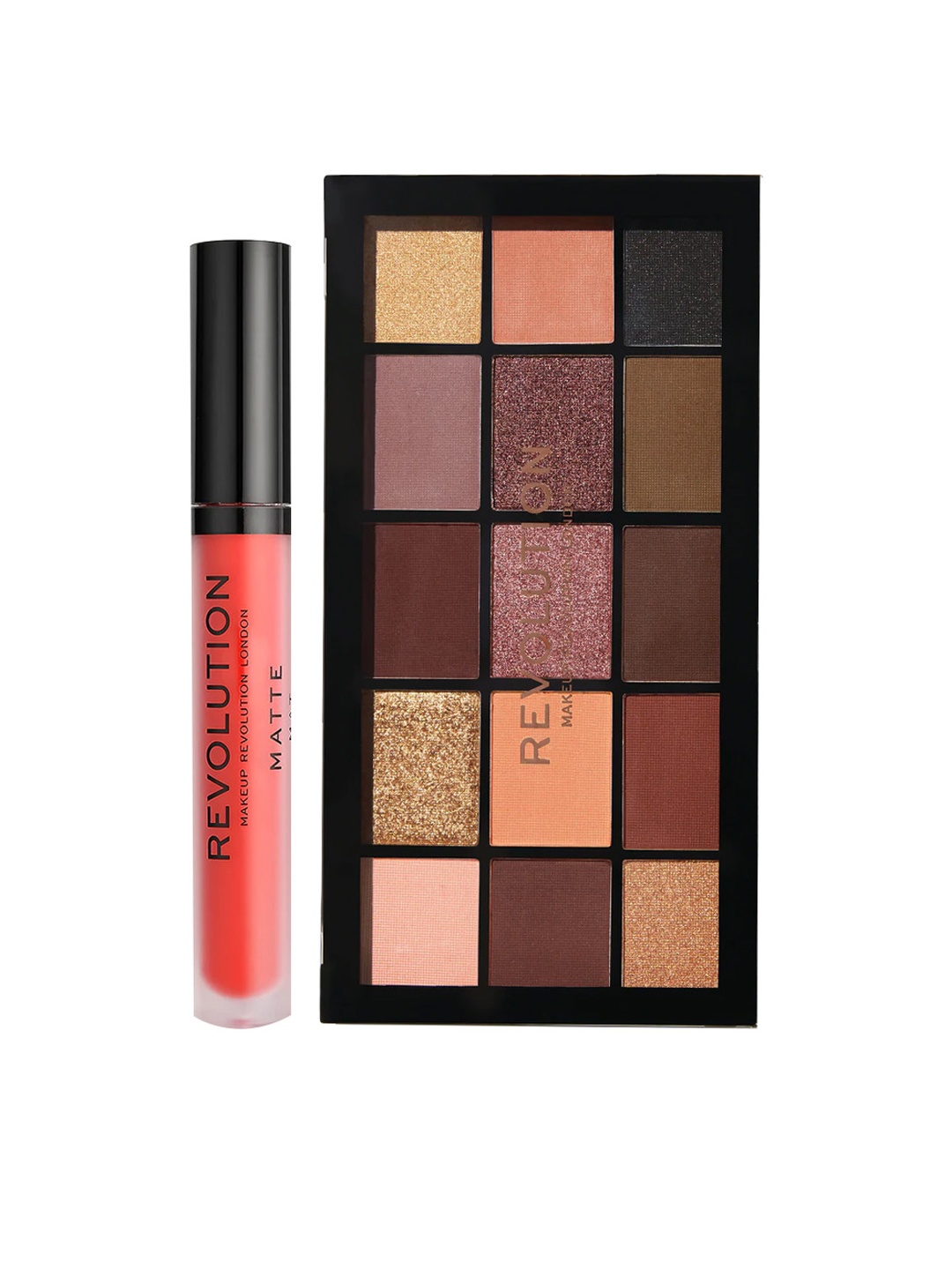 

Makeup Revolution London Set of Reloaded Eyeshadow-Velvet Rose & Matte Lipstick-Destiny, Red