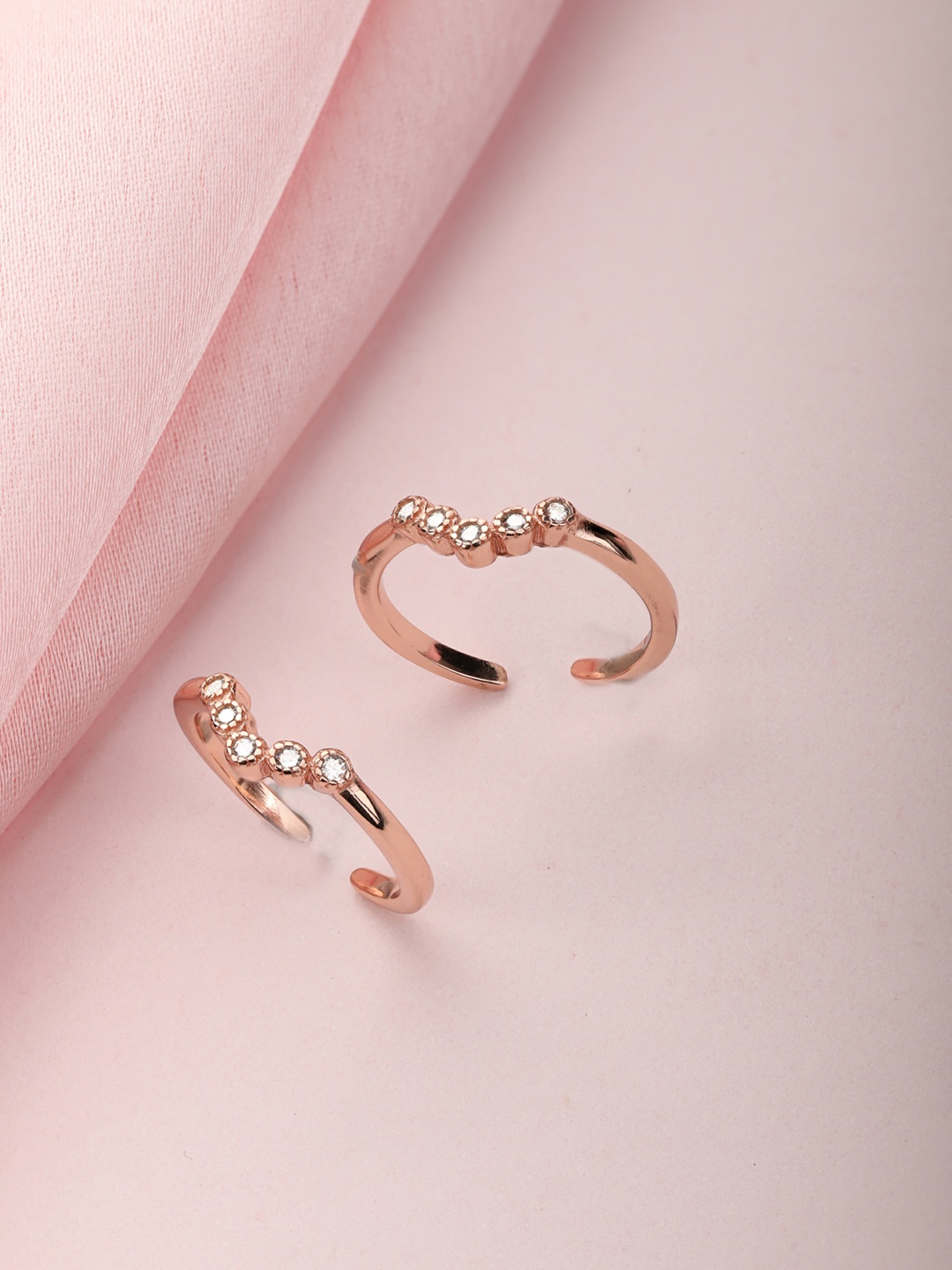 

Zavya Set of 2 Rose-Gold Plated 925 Sterling Silver CZ Studded Adjustable Toe Rings