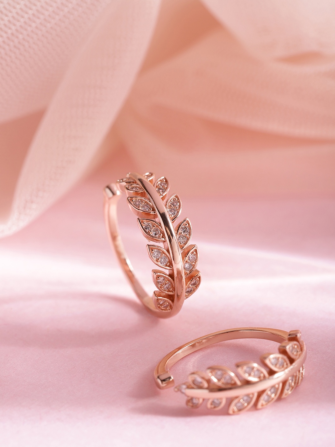 

Zavya Set of 2 Rose-Gold Plated 925 Sterling Silver CZ Studded Leafy Adjustable Toe Rings