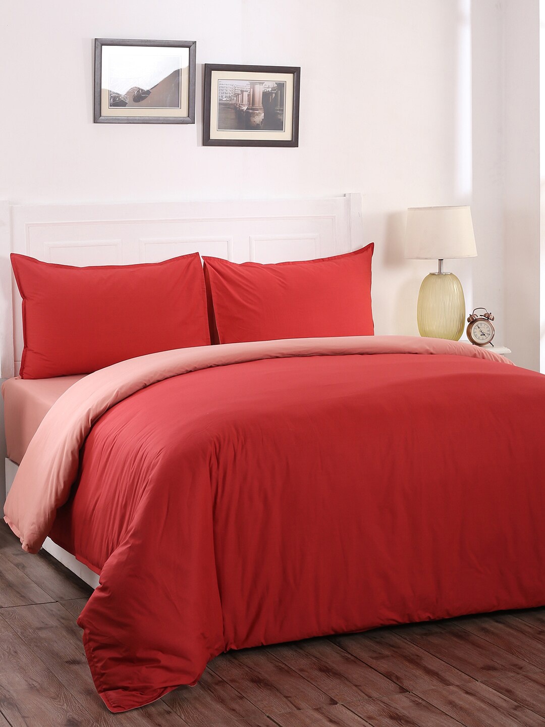 

MASPAR Red Solid Pure Cotton King Duvet Cover With 2 Pillow
