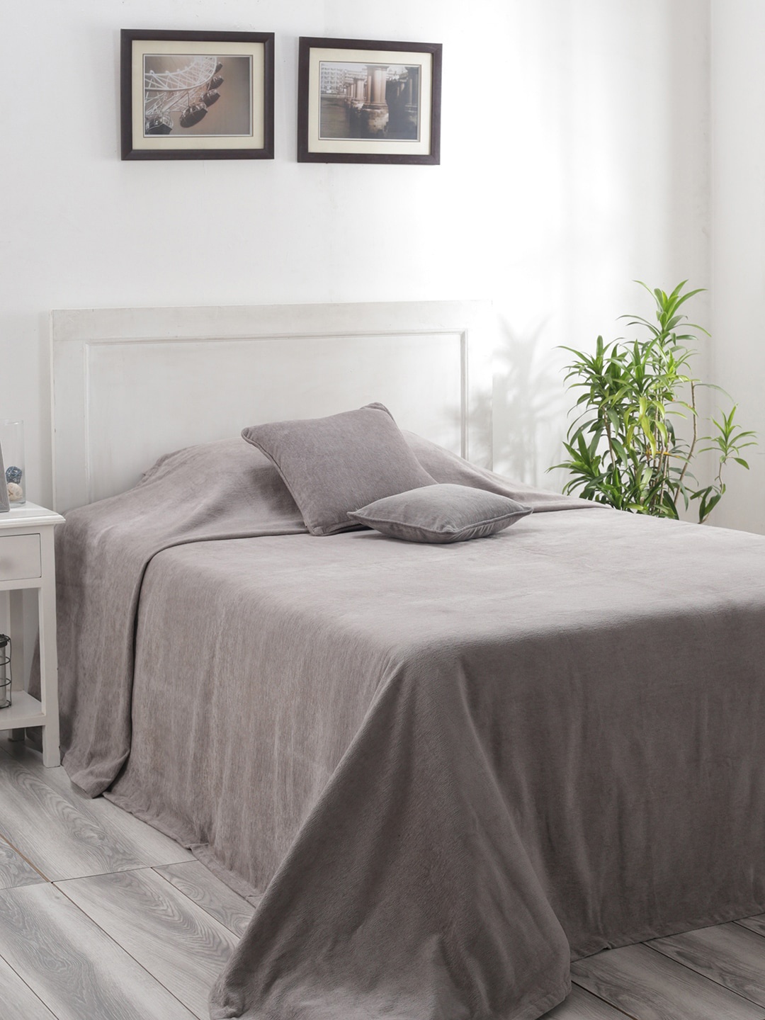 

MASPAR Grey Solid 310 GSM Pure Cotton Single Bed Cover