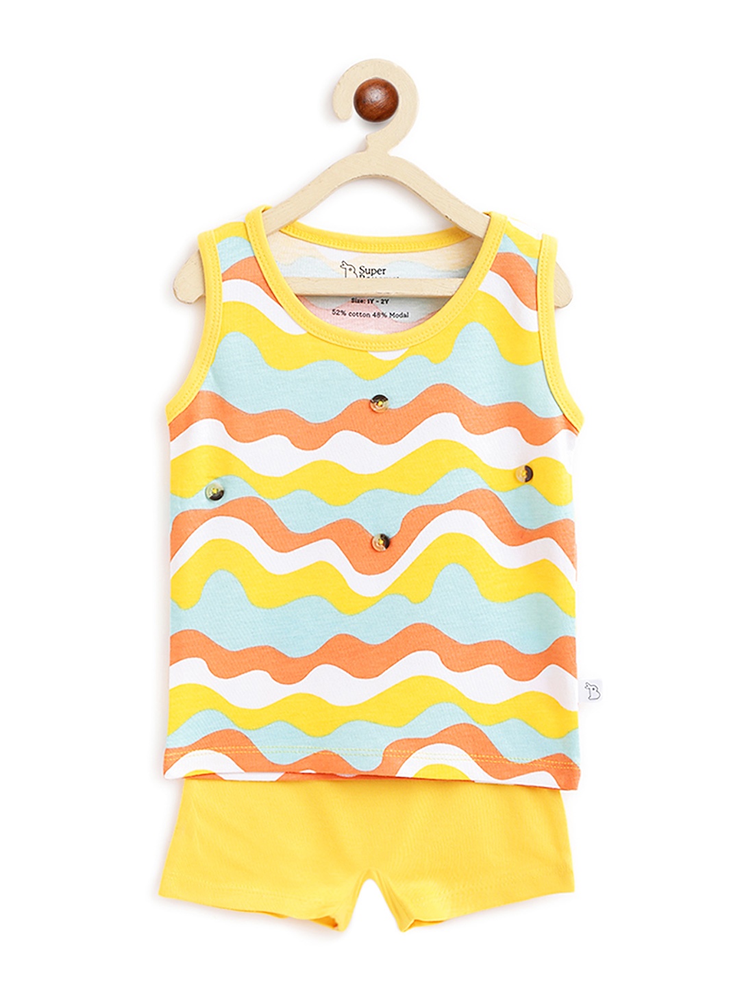 

SuperBottoms Unisex Kids Yellow & Blue Printed T-shirt with Shorts