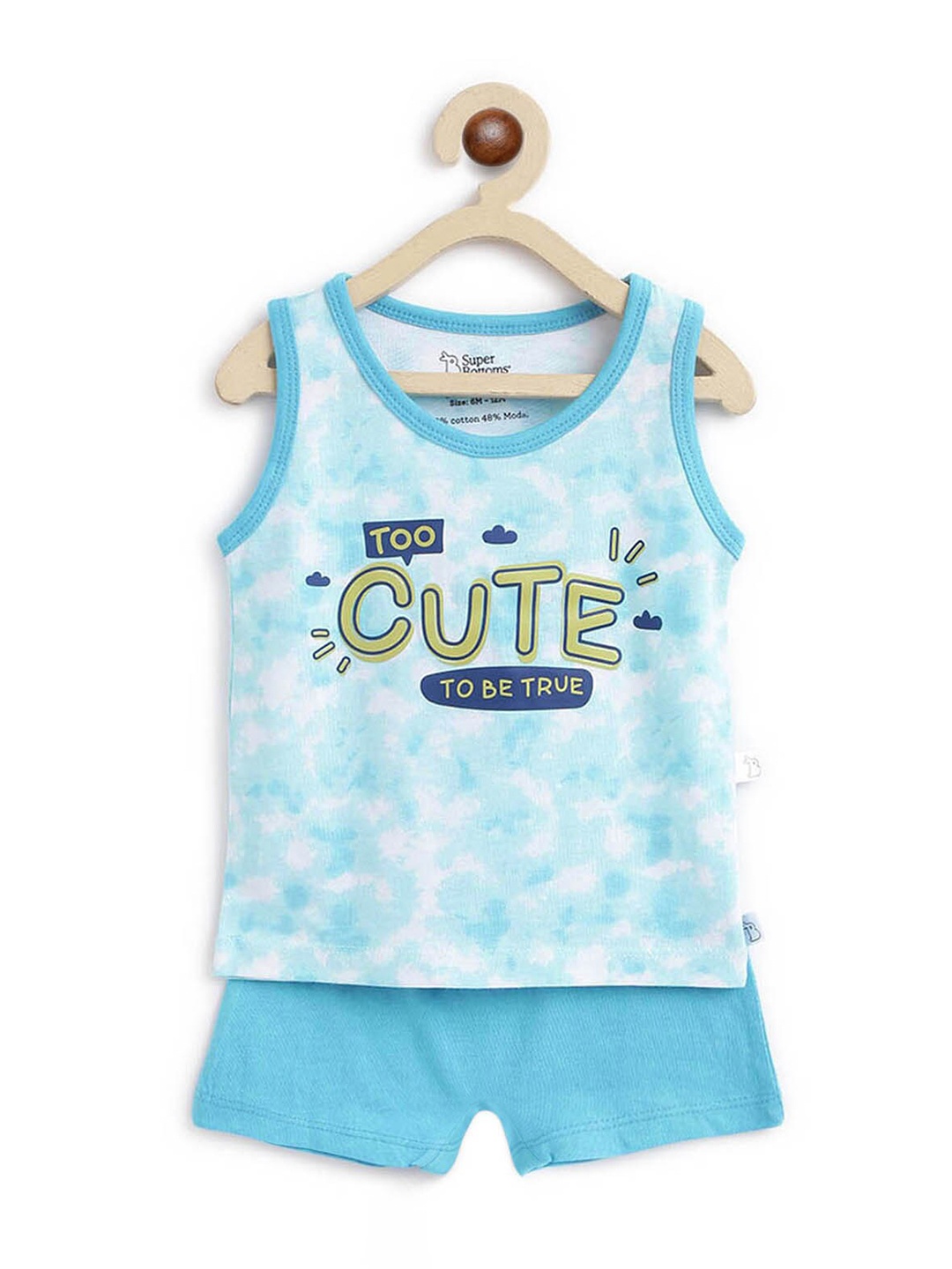 

SuperBottoms Unisex Kids Blue Printed Sustainable T-shirt with Shorts