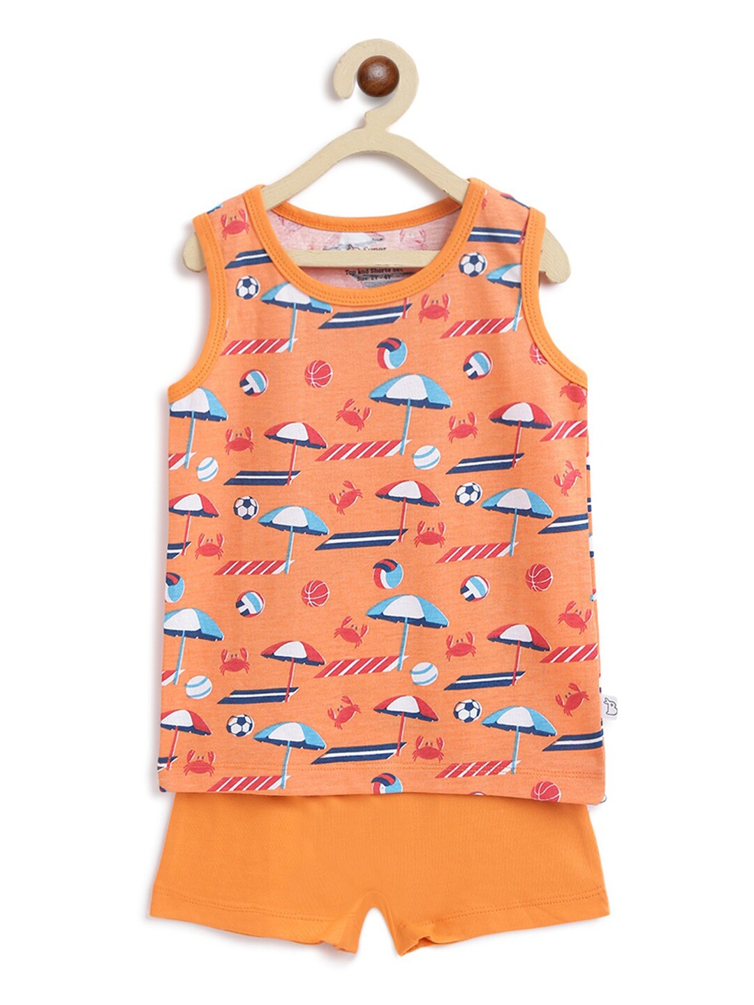 

SuperBottoms Kids Orange & Blue Printed T-shirt with Shorts