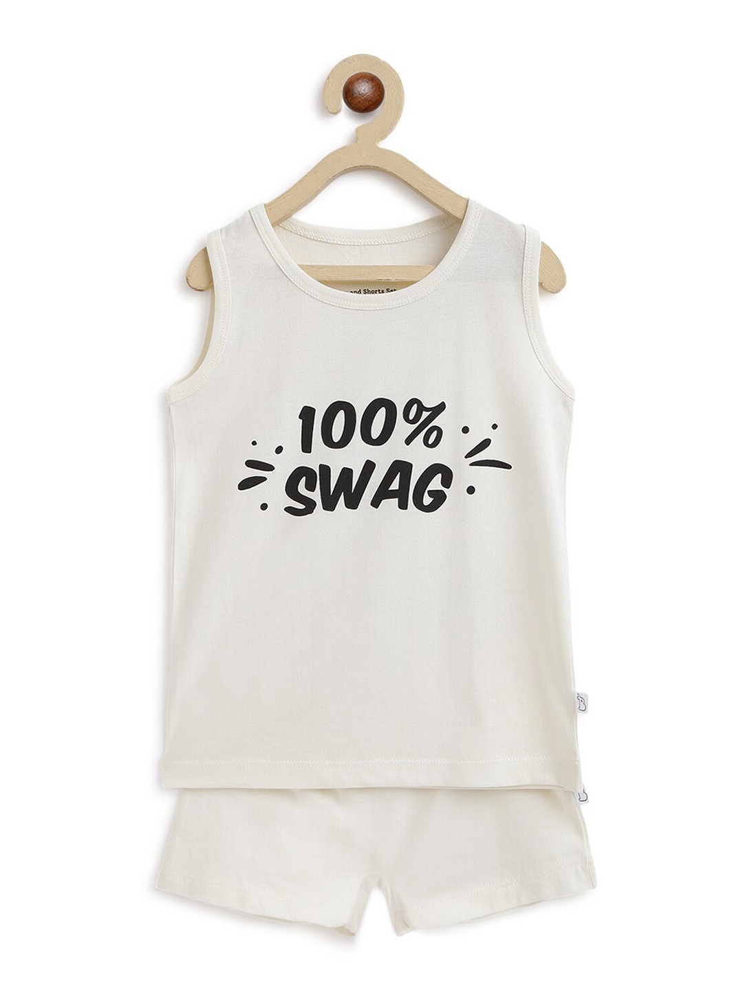 

SuperBottoms Unisex Kids White Printed Sustainable T-shirt with Shorts