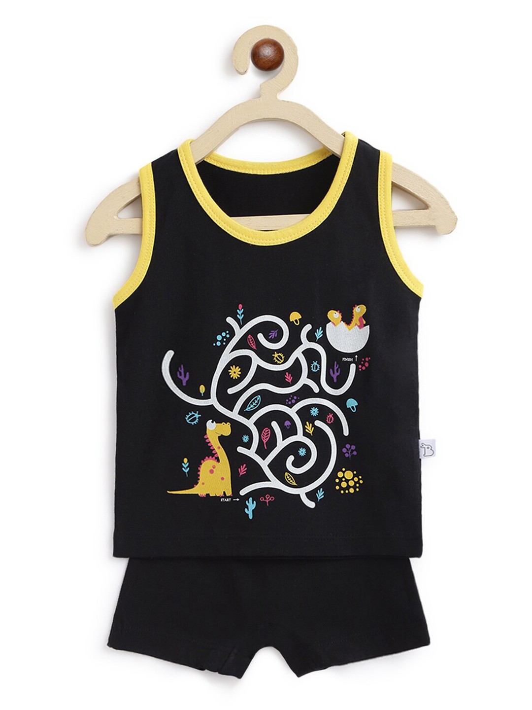 

SuperBottoms Unisex Kids Black & Yellow Printed T-shirt with Shorts