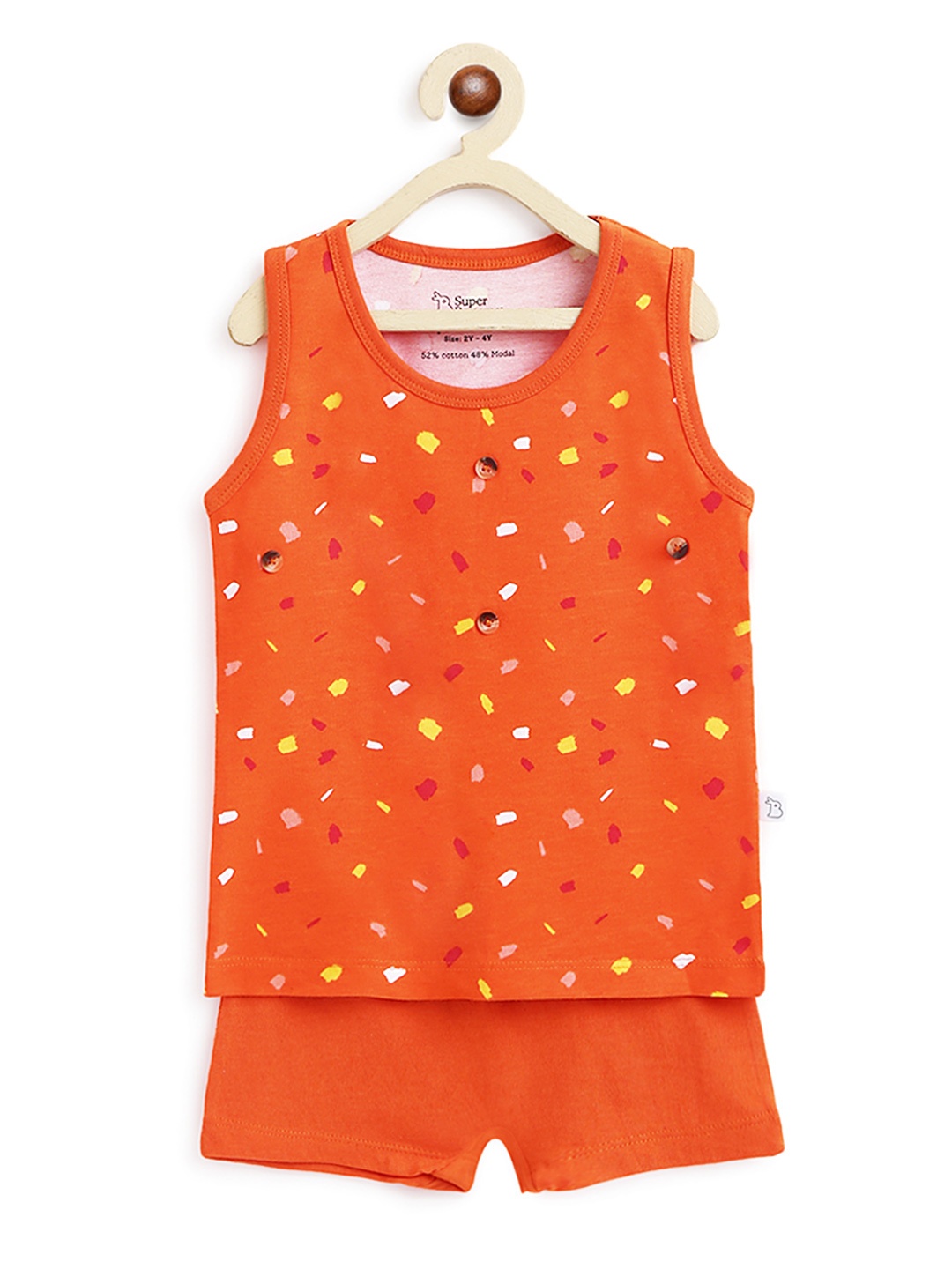 

SuperBottoms Unisex Kids Orange & Blue Printed T-shirt with Shorts