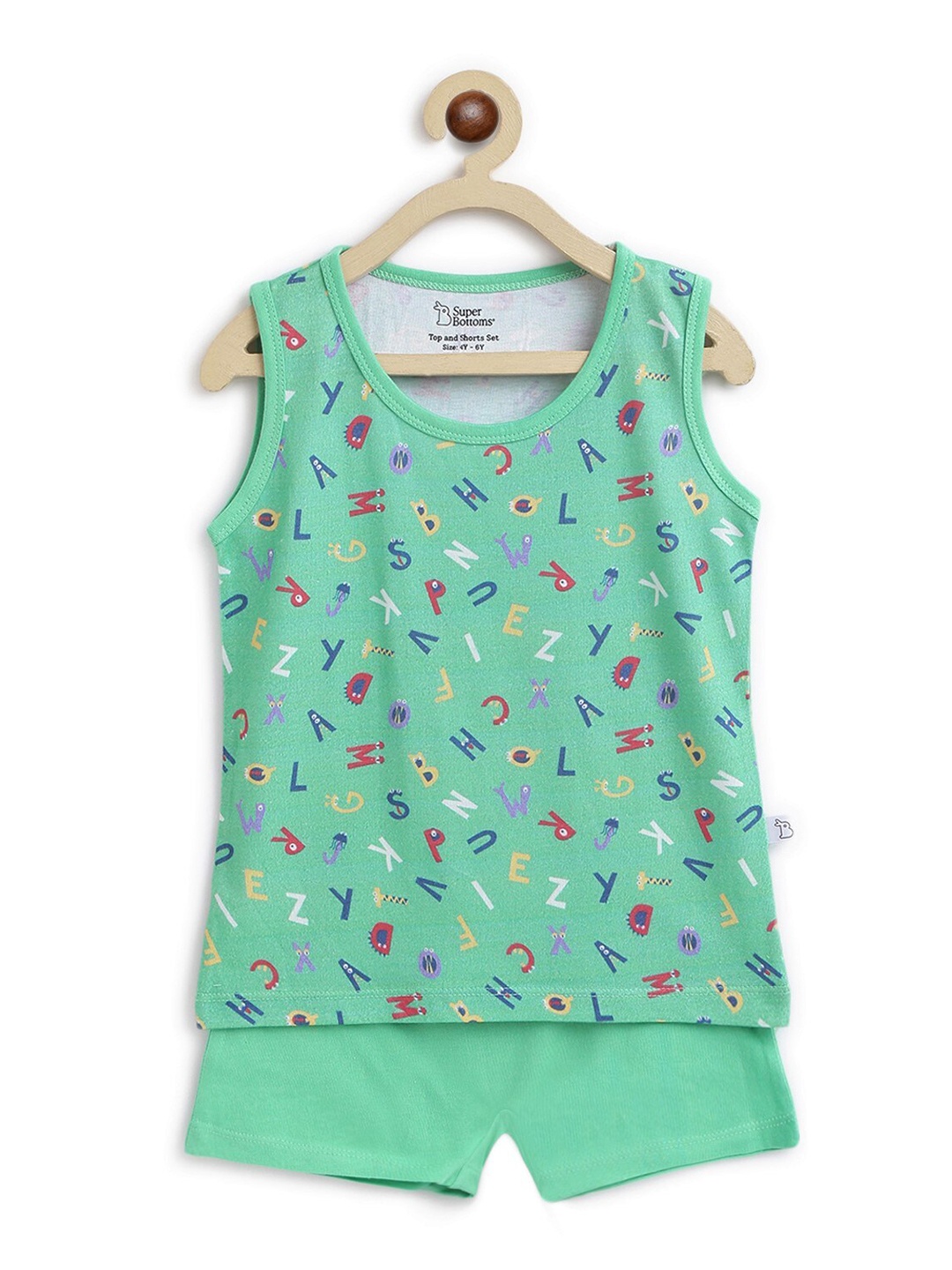 

SuperBottoms Kids Green & Blue Printed Pure Cotton Sustainable T-shirt with Shorts