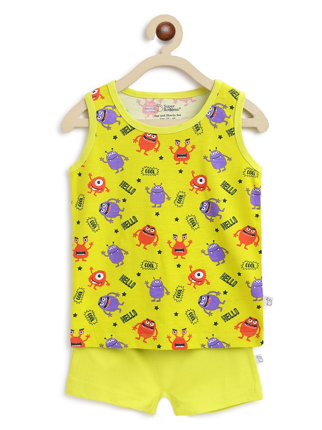 

SuperBottoms Unisex Kids Lime Green & Red Printed T-shirt with Shorts