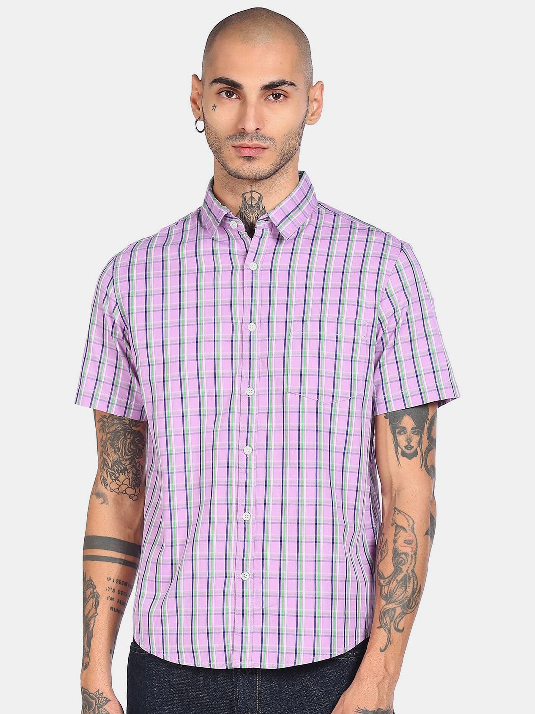 

Ruggers Men Purple & Green Checked Casual Shirt