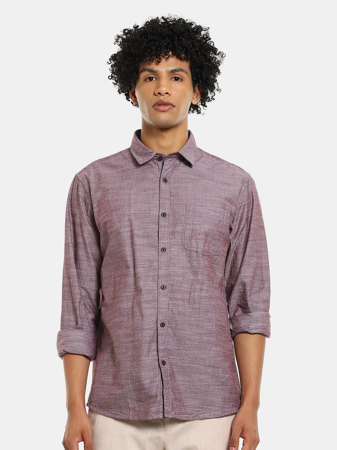 

Ruggers Men Purple Self Design Pure Cotton Casual Shirt