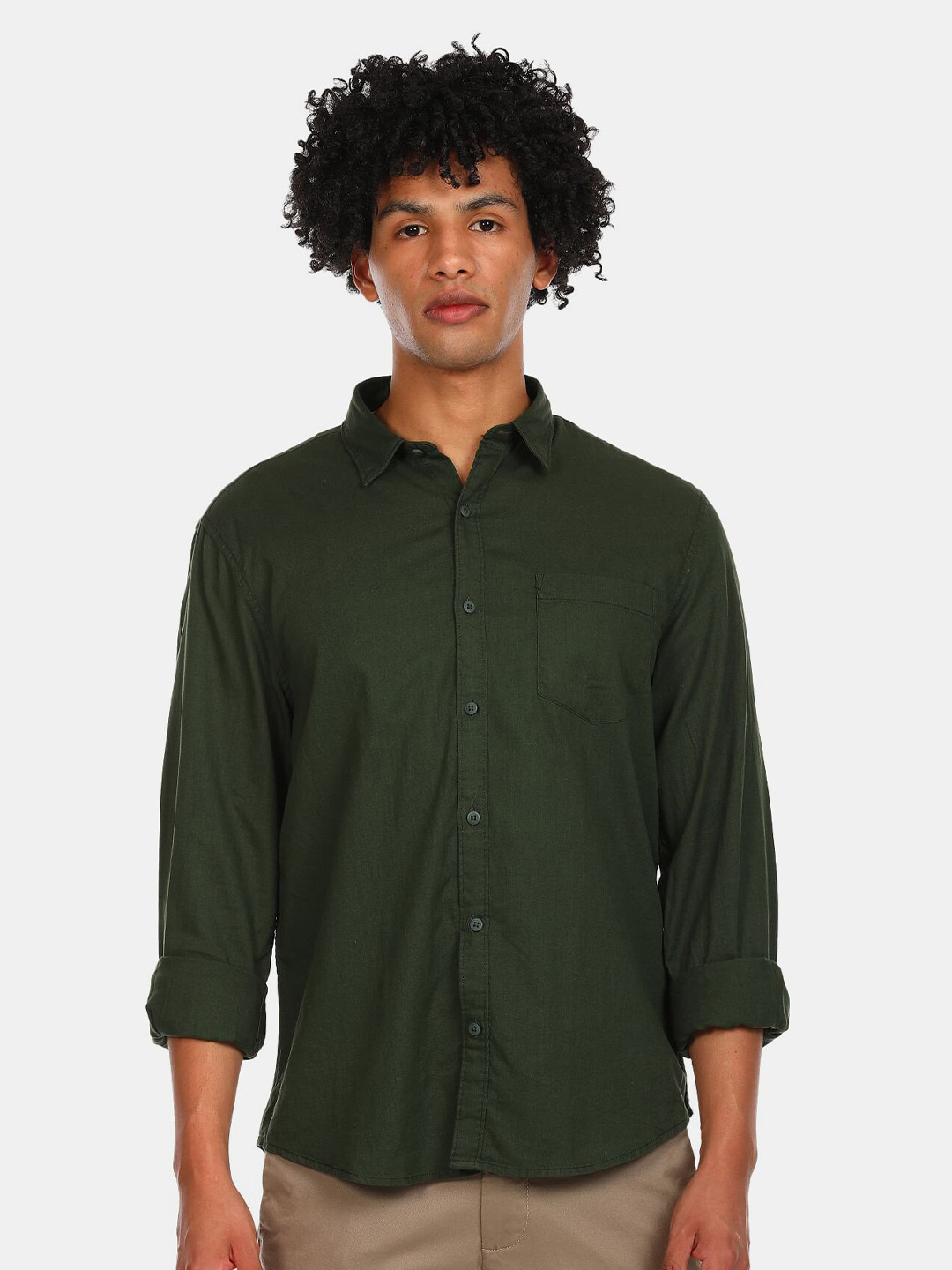 

Ruggers Men Green Regular Fit Cotton Casual Shirt