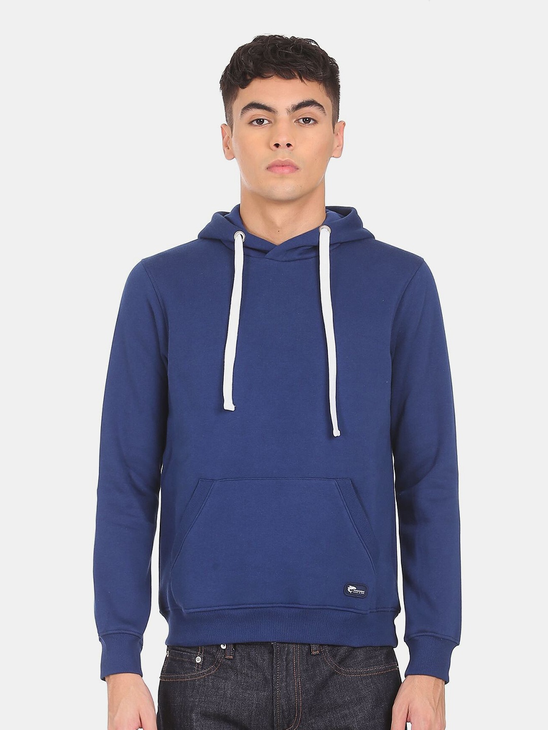 

Ruggers Men Blue Hooded Solid Sweatshirt