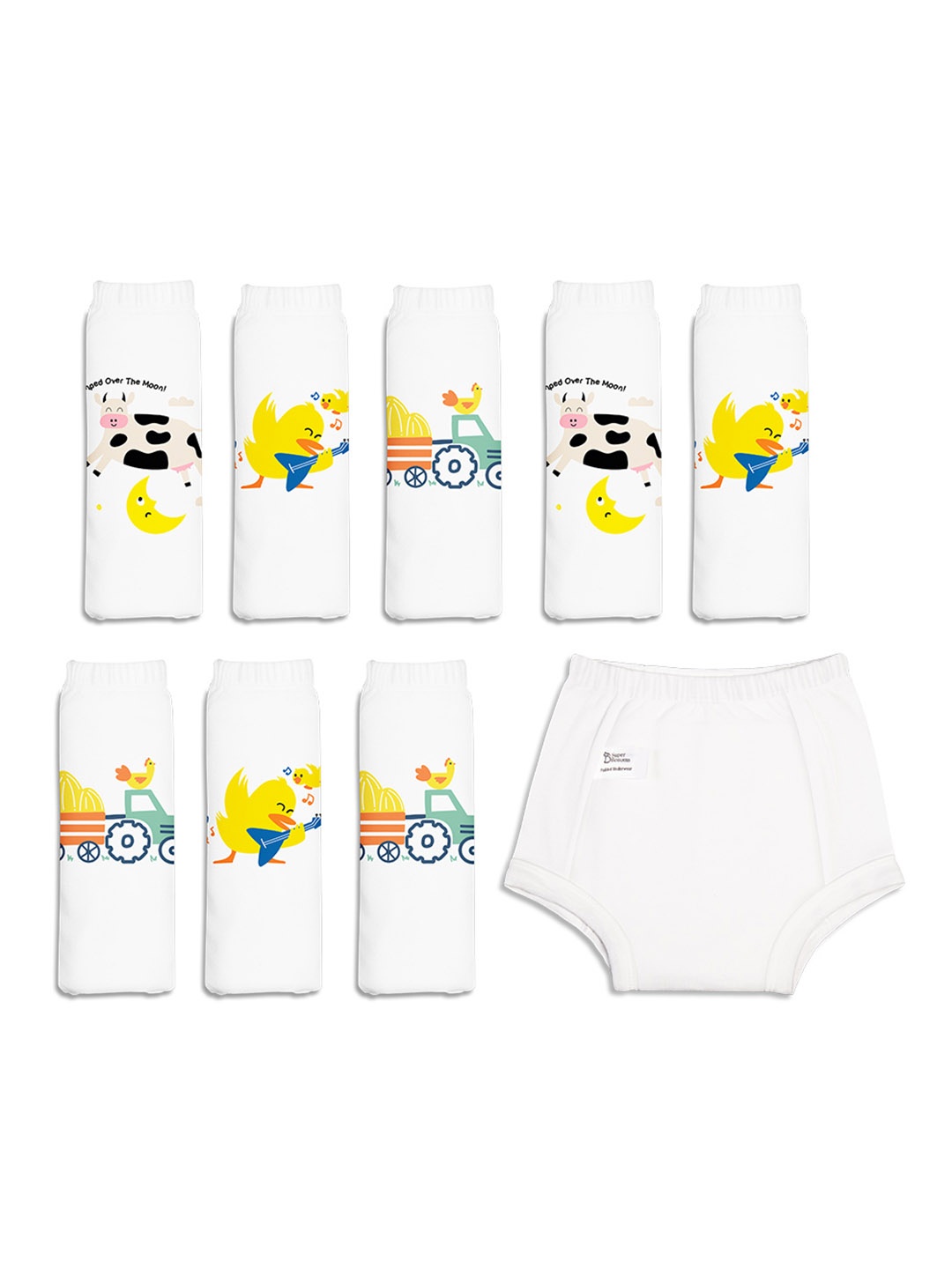 

SuperBottoms Infants Kids Pack Of 9 Printed SustainablePotty Training Pants, White