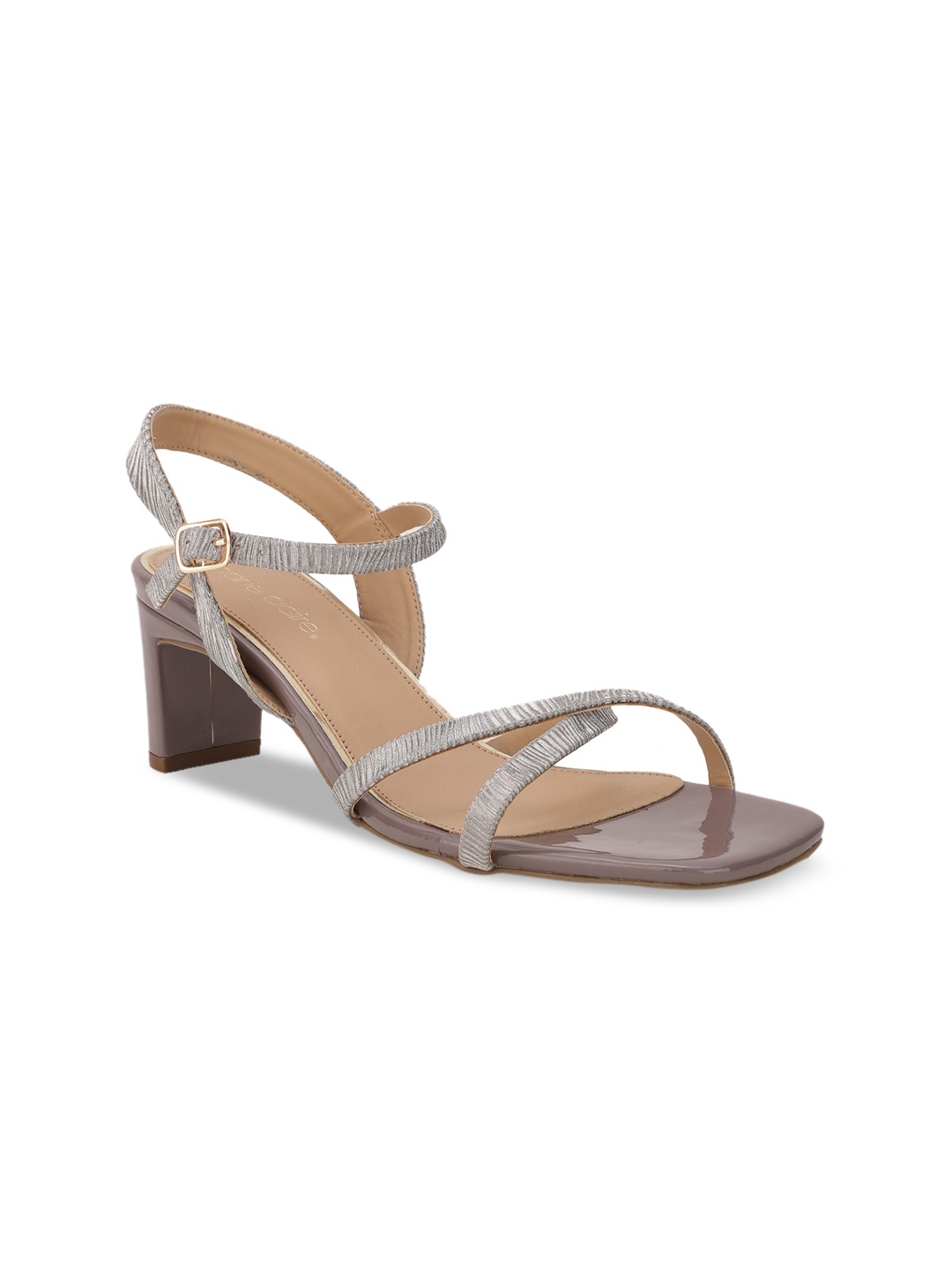 

Marie Claire Silver-Toned Embellished PU Block Sandals