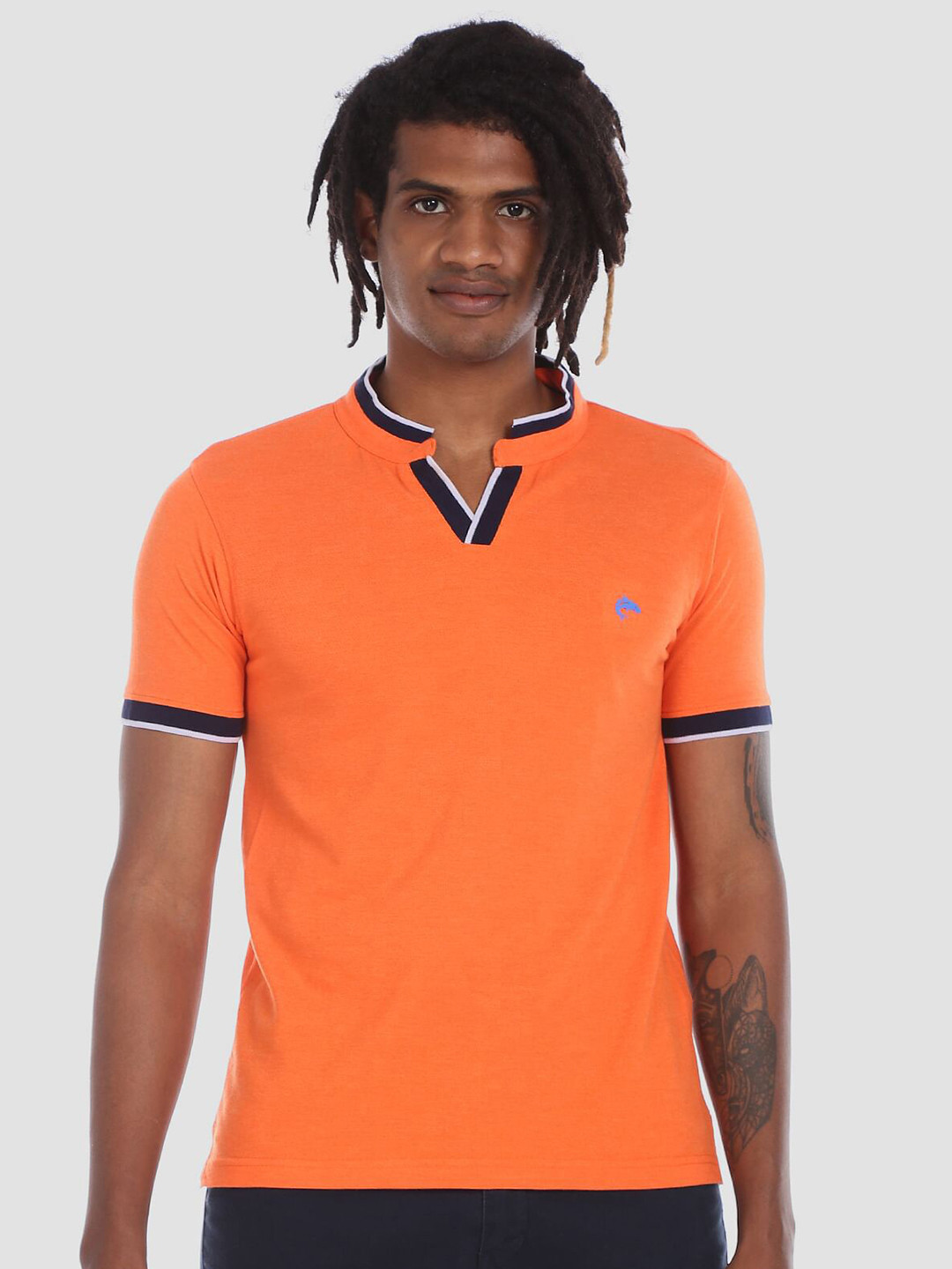 

Ruggers Men Orange Henley Neck T-shirt
