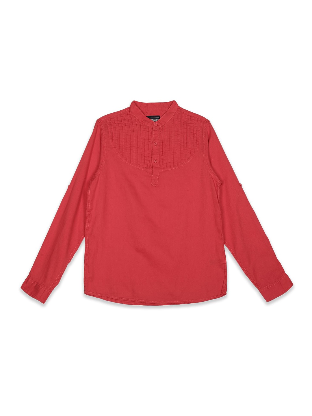 

Cherokee Boys Red Pin-Tucked Mandarin Collar Casual Shirt