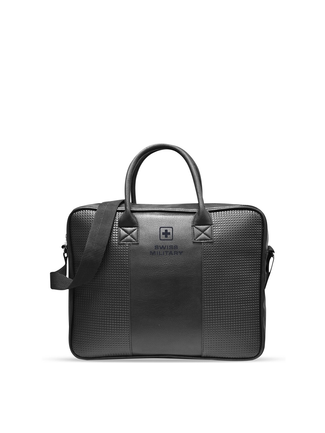 

SWISS MILITARY Unisex Black Textured 14 inch Leather Laptop Bag