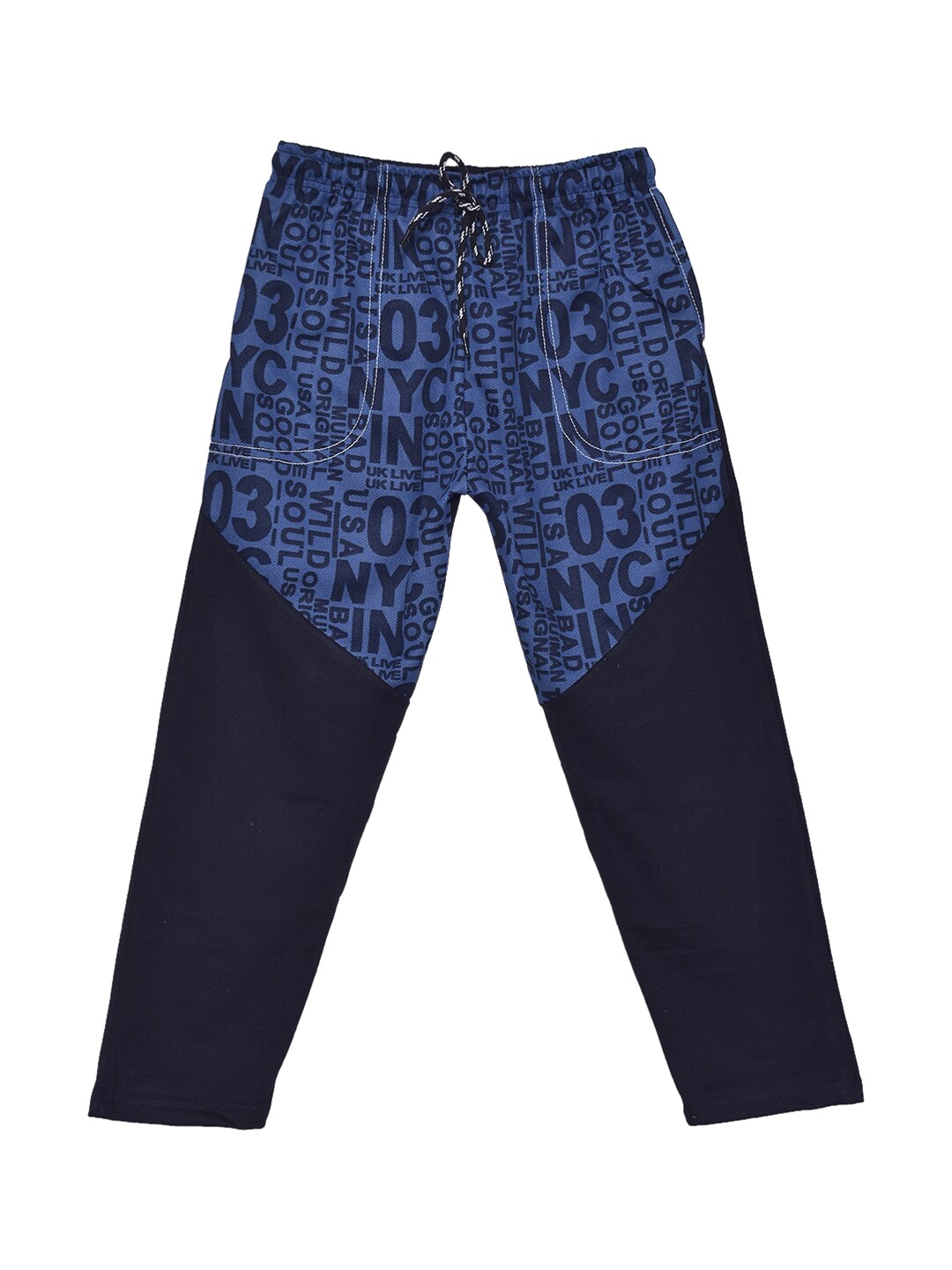 

SWEET ANGEL Girls Navy Blue Printed Pure Cotton Track Pants