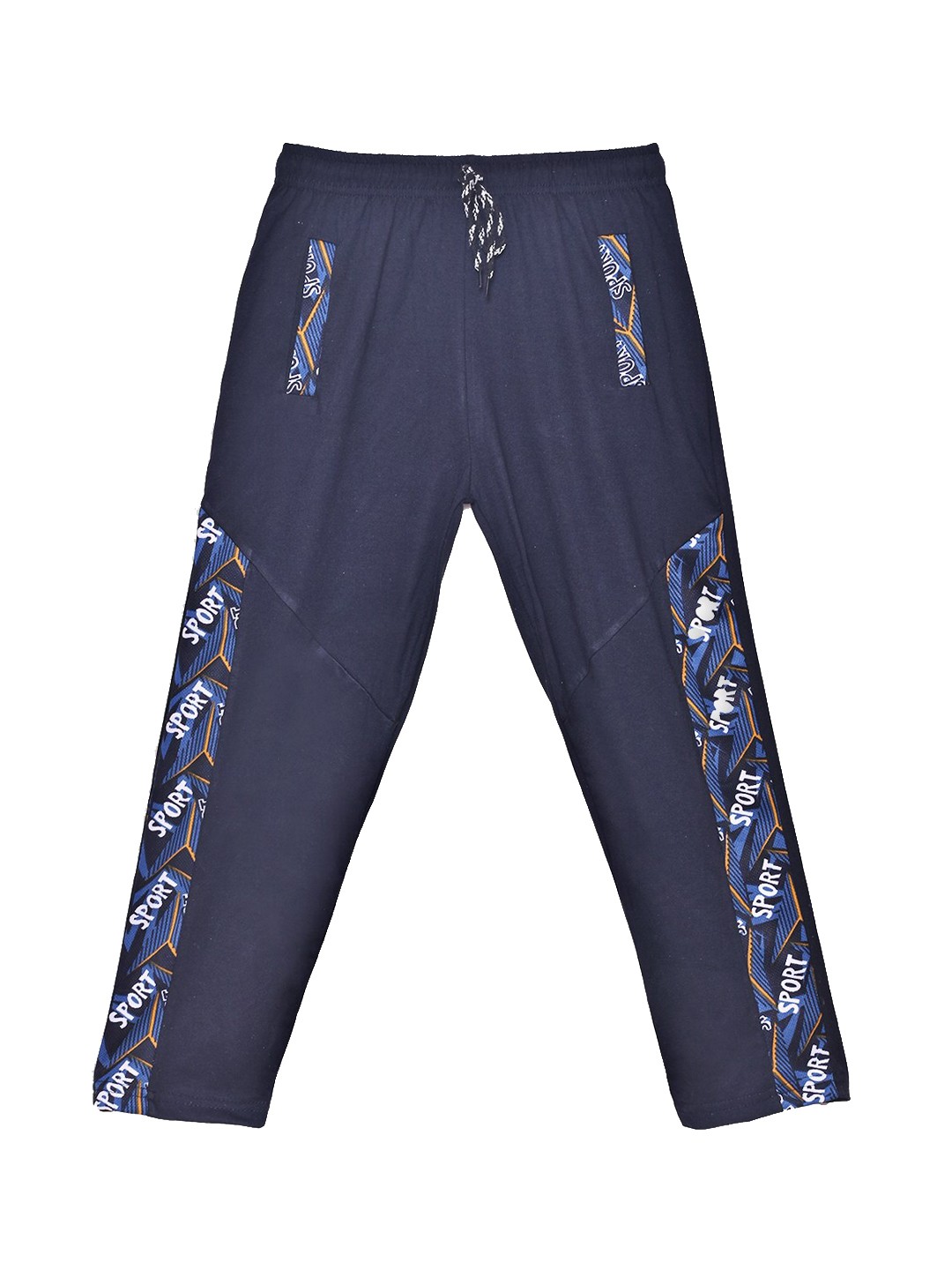 

SWEET ANGEL Girls Navy Blue & White Printed Pure Cotton Track Pants