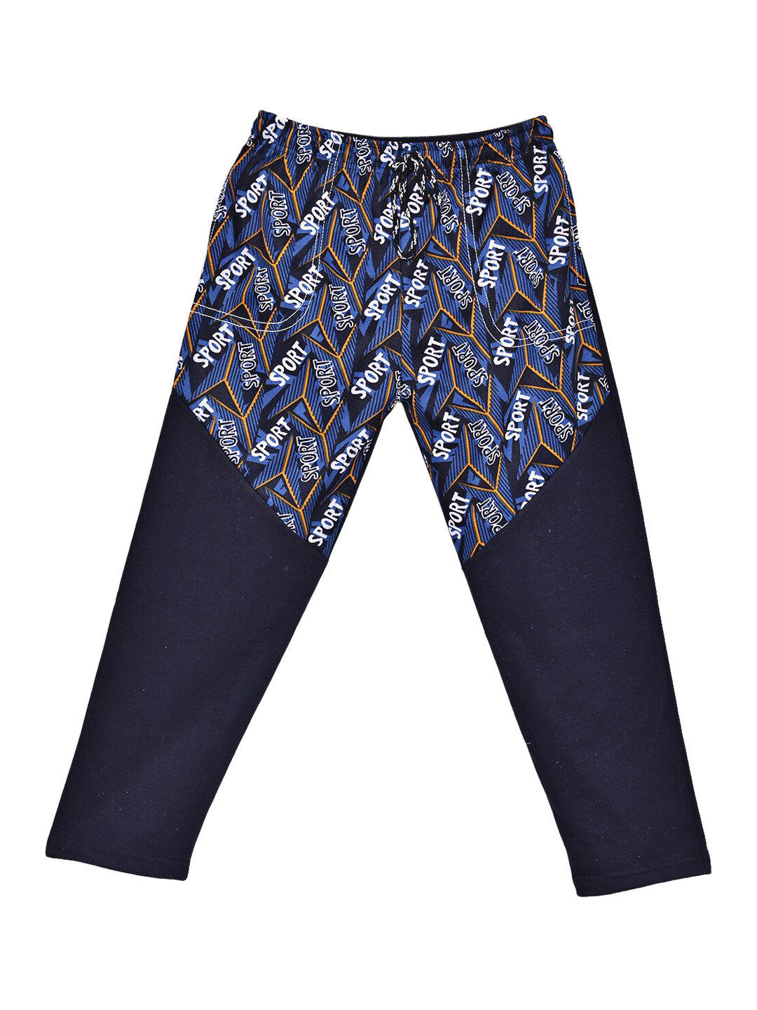 

SWEET ANGEL Girls Navy Blue & White Graphic Printed Pure Cotton Track Pants