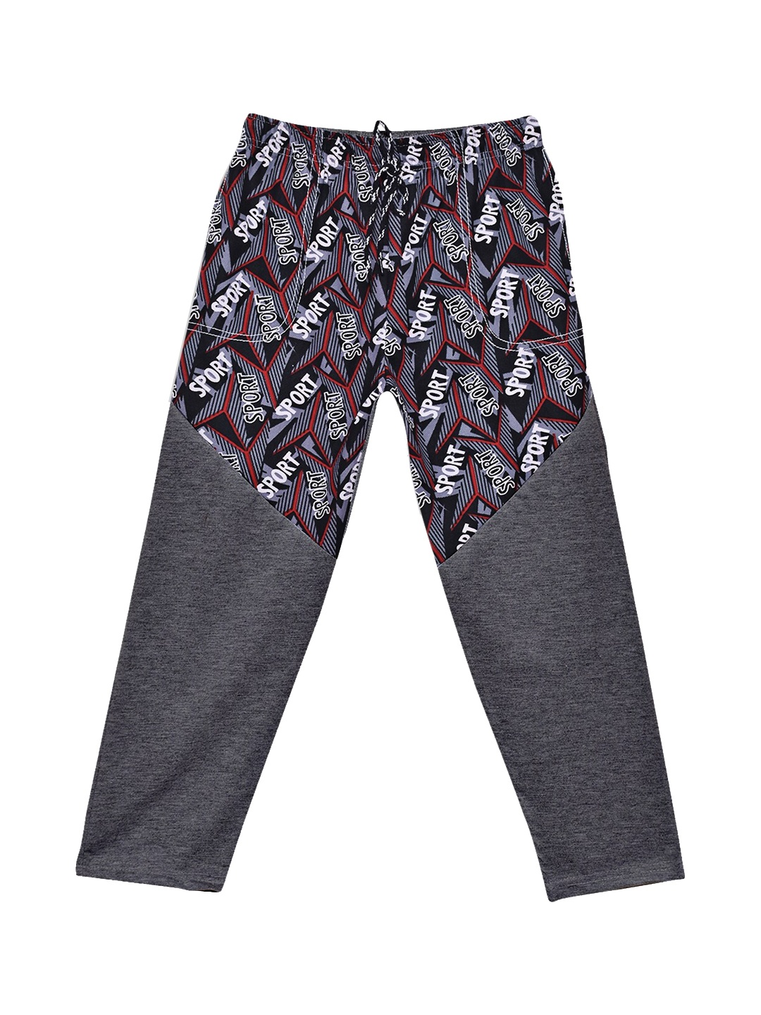 

SWEET ANGEL Girls Charcoal & Red Regular Fit Printed Cotton Track Pants
