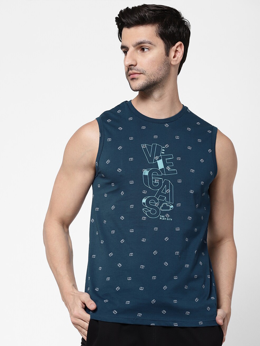 

Sweet Dreams Men Navy Blue Geometric Printed Cotton T-shirt