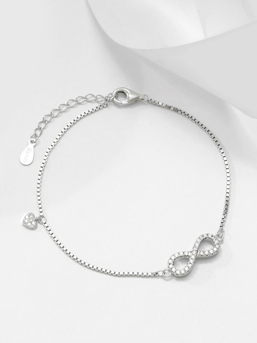 

Zavya 925 Sterling Silver Rhodium-Plated Cubic Zirconia Link Bracelet