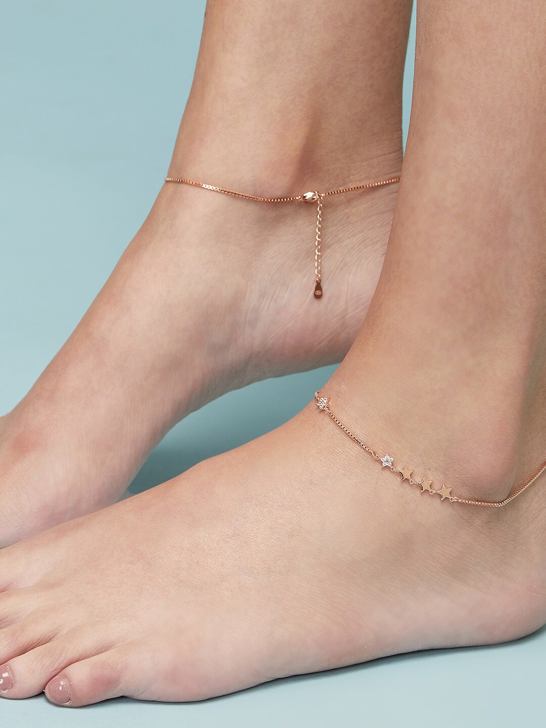 

Zavya Women Rose Gold Set Of 2 Sterling Silver 925 Anklets