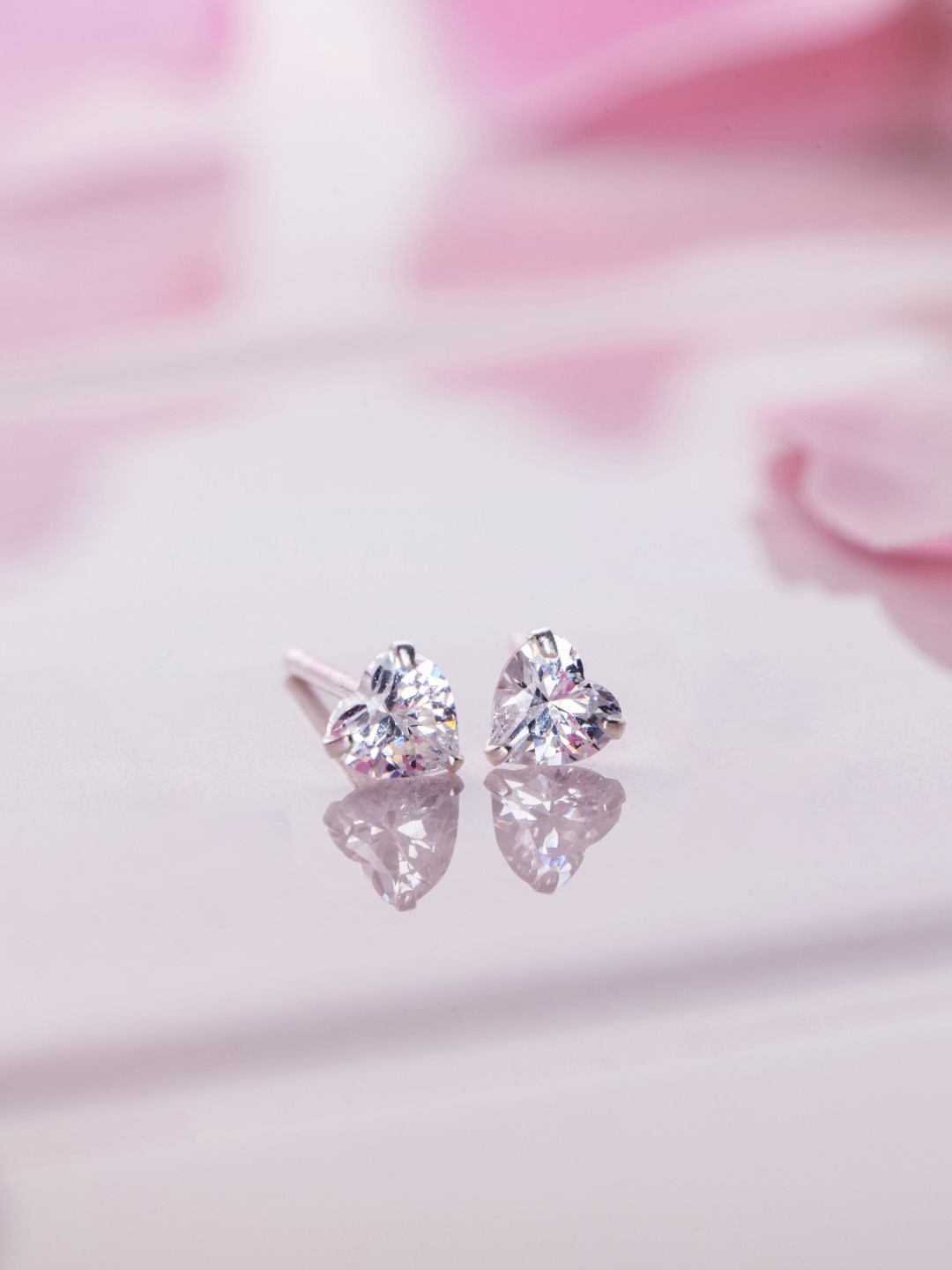 

Zavya Rhodium-Plated Silver-Toned 925 Sterling Silver Heart-Shaped Studs