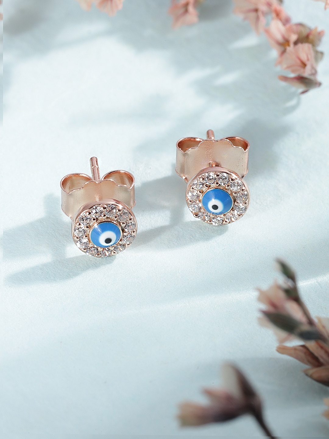 

Zavya Rose Gold-Plated & Blue 925 Sterling Silver Evil Eye Studs